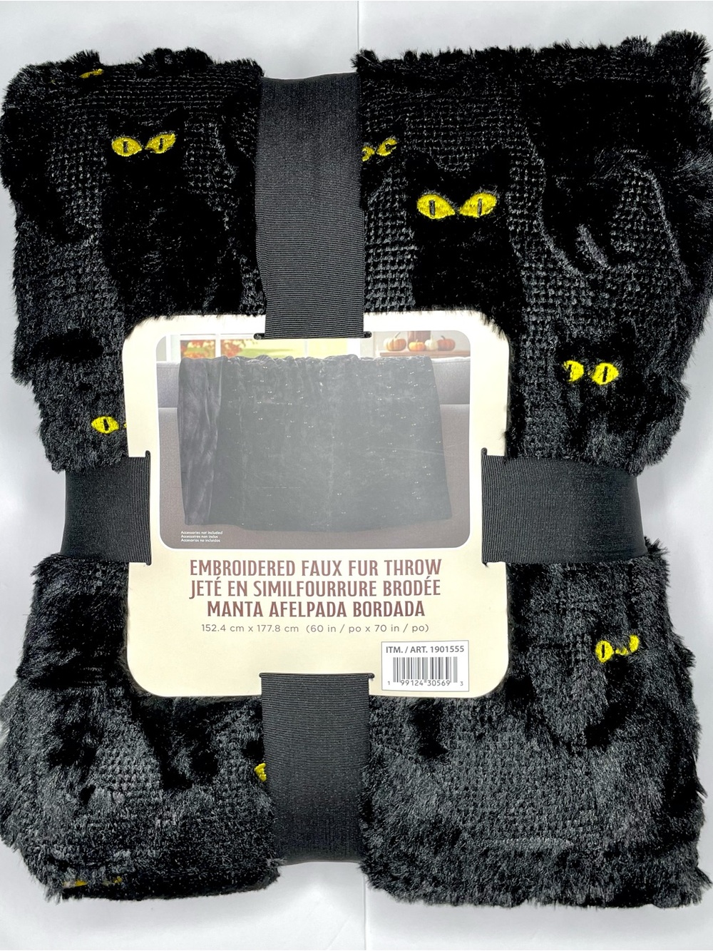 Viral Costco Halloween Black Cat Embroidered Faux Fur Throw Blanket